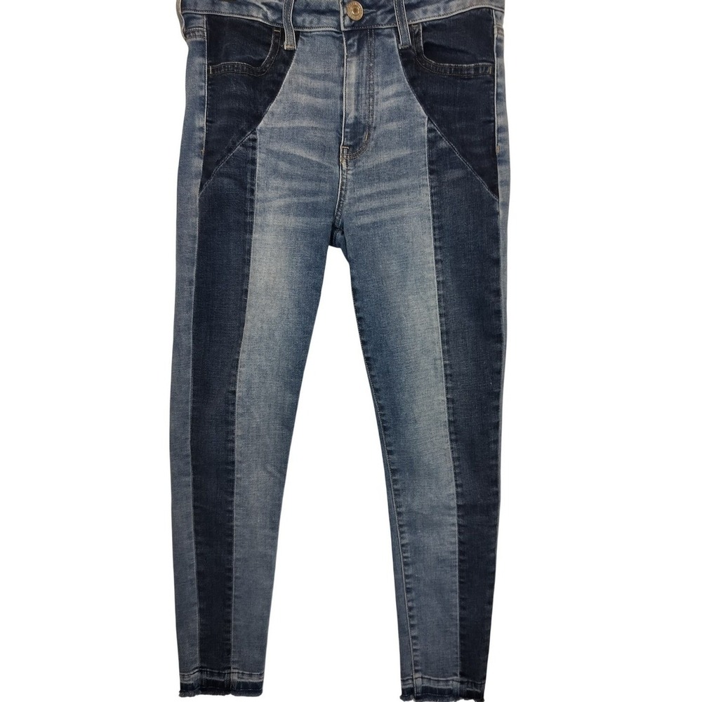 American‎ Eagle Outfitters Women 8 Super Stretch Patchwork Skinny Raw Hem Jeans